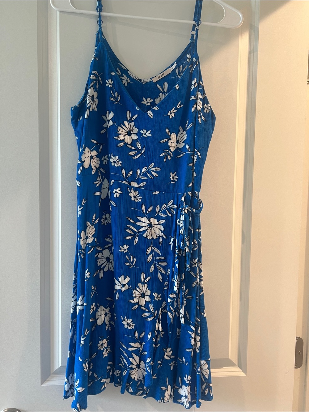 Francesca's Collections Royal Blue Floral Spaghetti Strap Wrap Dress